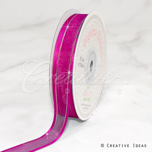 5/8" Organza With Satin & Silver Edge Ribbon - 25 Yards (Fuchsia)