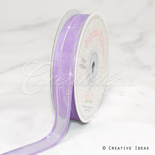 5/8" Organza With Satin & Silver Edge Ribbon - 25 Yards (Lavender)