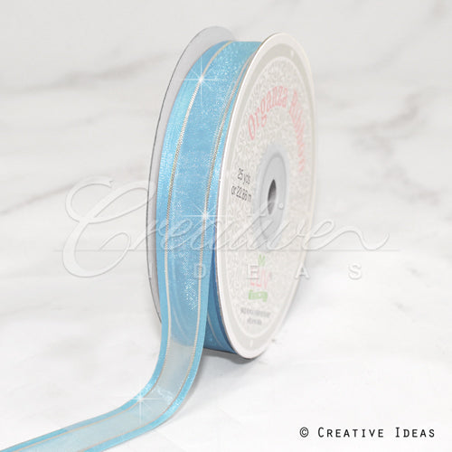 5/8" Organza With Satin & Silver Edge Ribbon - 25 Yards (Light Blue)