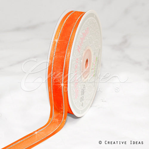 5/8" Organza With Satin & Silver Edge Ribbon - 25 Yards (Orange)