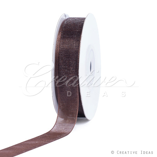 5/8" Plain Organza Sheer Ribbons - 25 Yards (Brown)