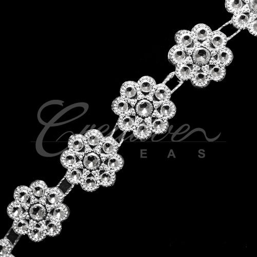5/8" Small Floral Bedazzle Trim-4.5 Meters (Silver)
