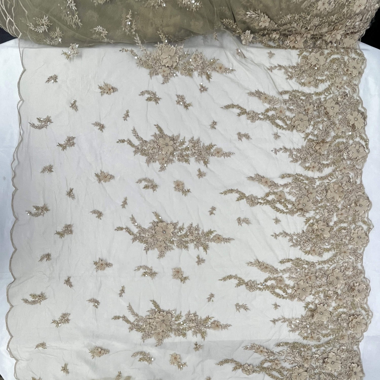 Beaded 3D Floral Lace Mesh