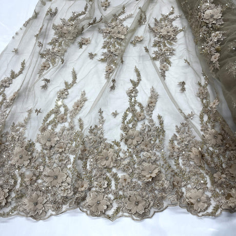 Beaded 3D Floral Lace Mesh