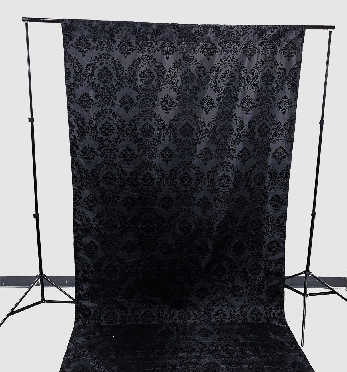 Damask Flocking Taffeta Fabric - Black Flocking Damask, 5 Feet Wide, 1 Panel (1 Panel)