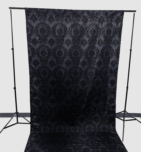 Damask Flocking Taffeta Fabric - Black Flocking Damask, 5 Feet Wide, 1 Panel (1 Panel)