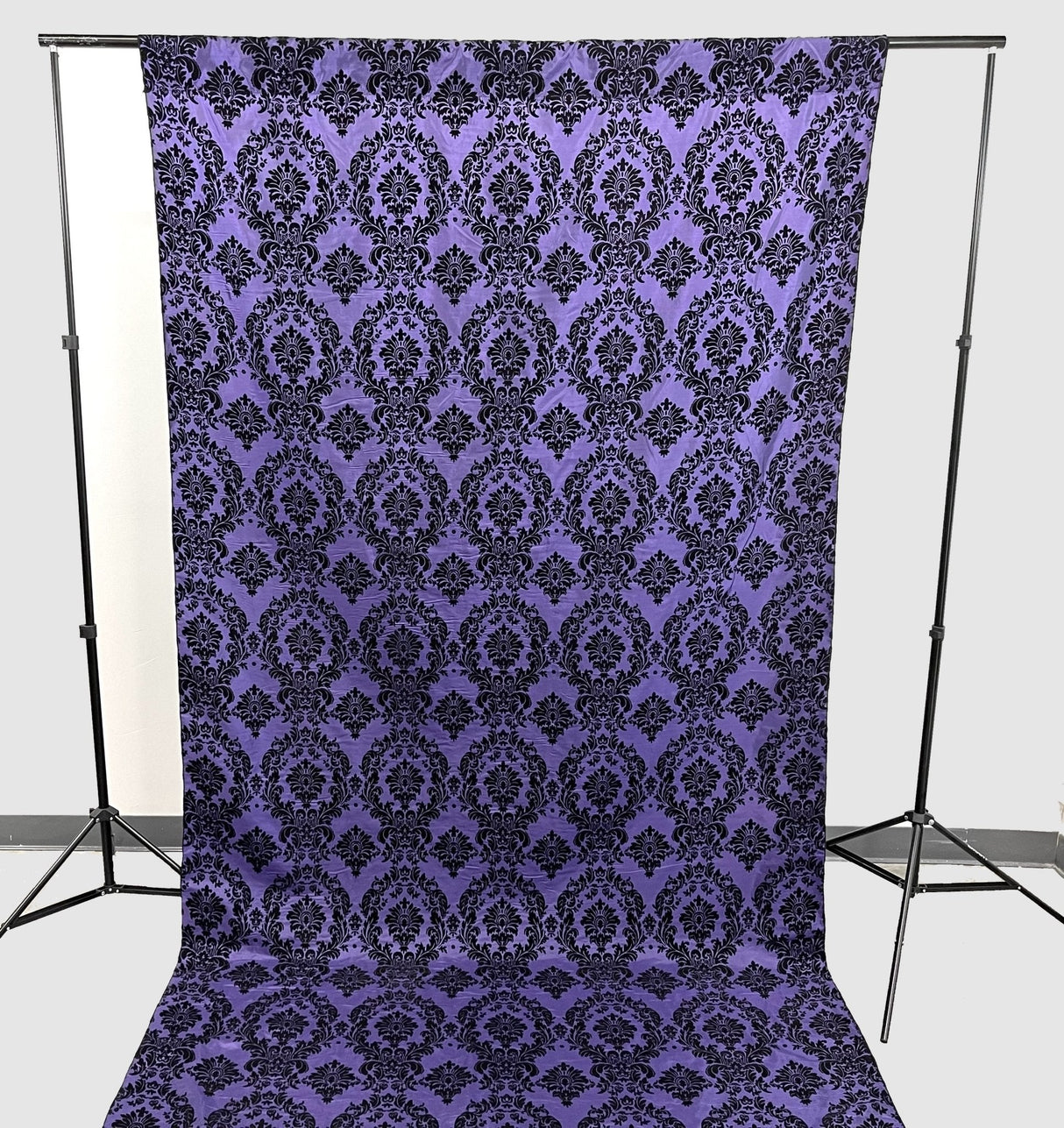 Damask Flocking Taffeta Fabric - Black Flocking Damask, 5 Feet Wide, 1 Panel (1 Panel)