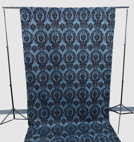 Damask Flocking Taffeta Fabric - Black Flocking Damask, 5 Feet Wide, 1 Panel (1 Panel)