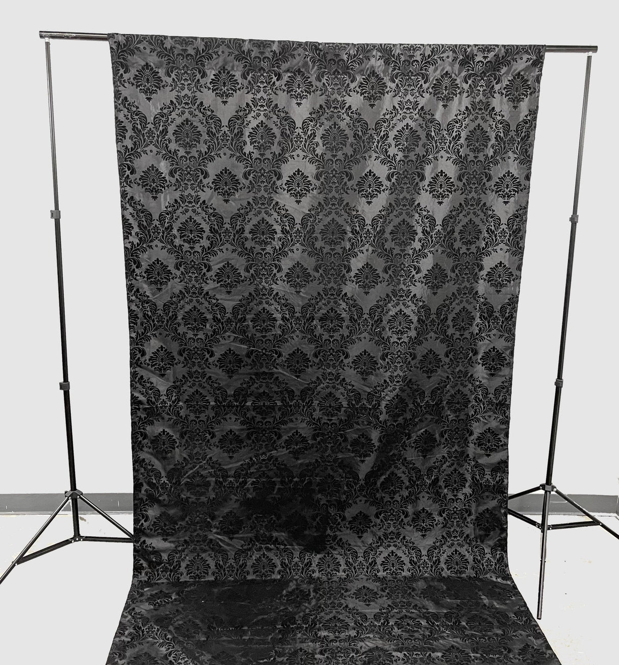 Damask Flocking Taffeta Fabric - Black Flocking Damask, 5 Feet Wide, 1 Panel (1 Panel)