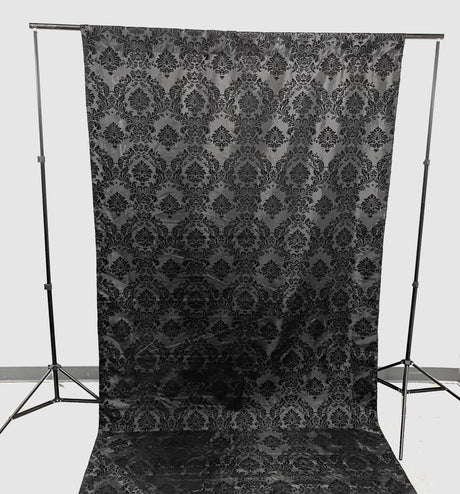 Damask Flocking Taffeta Fabric - Black Flocking Damask, 5 Feet Wide, 1 Panel (1 Panel)