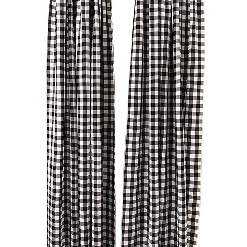 Buffalo Checkered Country Plaid Gingham Polyester Fabric - White And Black Checkered, 5 Feet Wide X 6 Feet High (1 Pair)