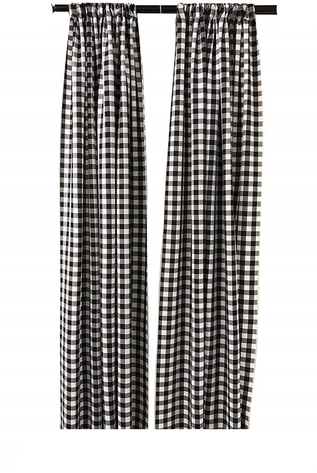 Buffalo Checkered Country Plaid Gingham Polyester Fabric - White And Black Checkered, 5 Feet Wide X 6 Feet High (1 Pair)