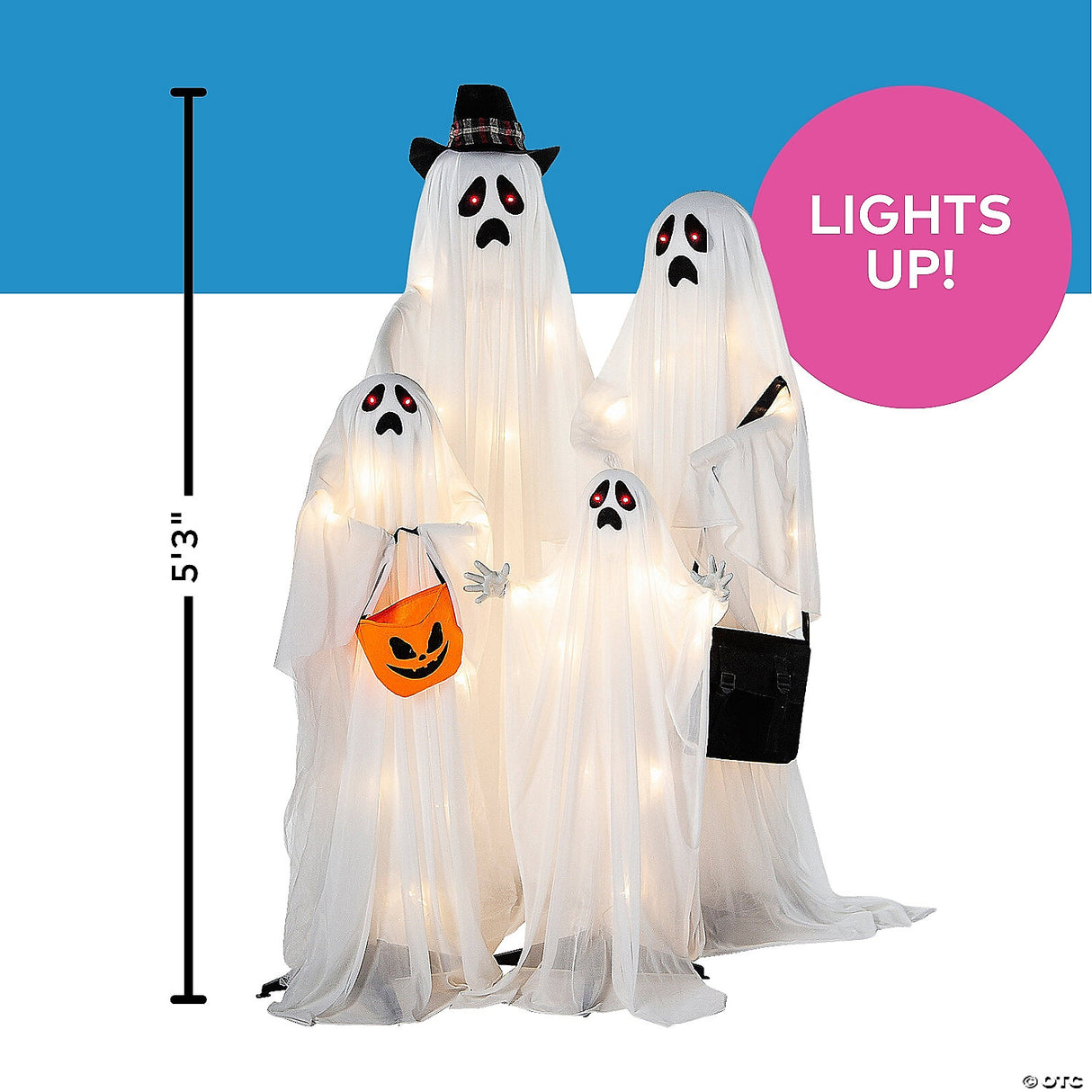 5 Ft. 2 3/4" Light-Up Ghost Family Standing Halloween Decorations – 4 Pc.