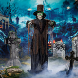 5 Ft. 6" Light-Up Black Skeleton Standing Halloween Decoration