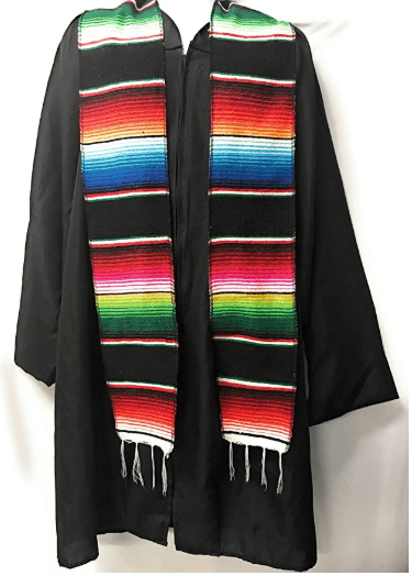 Authentic Mexican Serape Graduation Stole Sash Cotton Fabric - Assorted Stripe Pattern, 5" Wide X 76" Long (1 Piece)