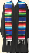 Authentic Mexican Serape Graduation Stole Sash Cotton Fabric - Assorted Stripe Pattern, 5" Wide X 76" Long (1 Piece)