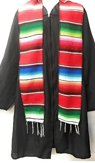 Authentic Mexican Serape Graduation Stole Sash Cotton Fabric - Assorted Stripe Pattern, 5" Wide X 76" Long (1 Piece)