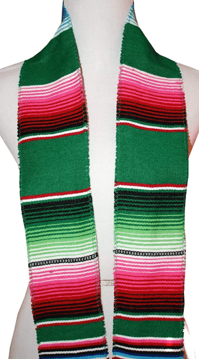 Authentic Mexican Serape Graduation Stole Sash Cotton Fabric - Assorted Stripe Pattern, 5" Wide X 76" Long (1 Piece)
