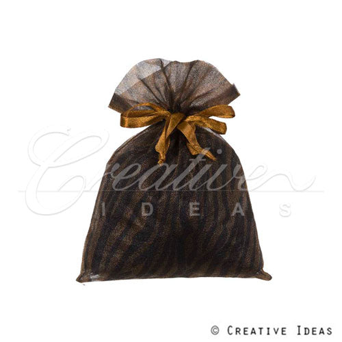 5"X 6.5" Organza Zebra Pouches - Sold By A Dozen Pieces ( 6 Pieces/Inner Pack) (Brown/Black)