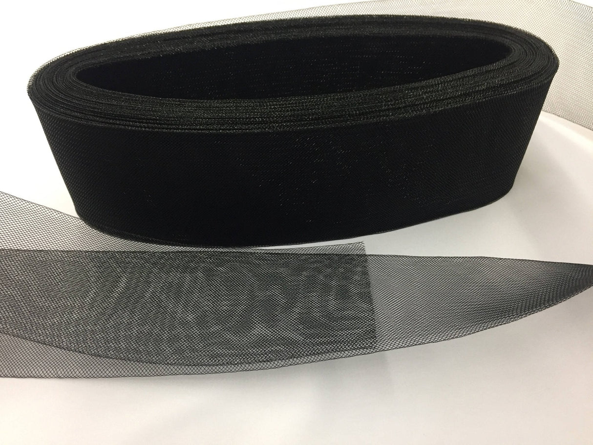 Black Crinoline Horsehair Braid Trim Polyester Fabric - Black, 4" Width (5 Yards)