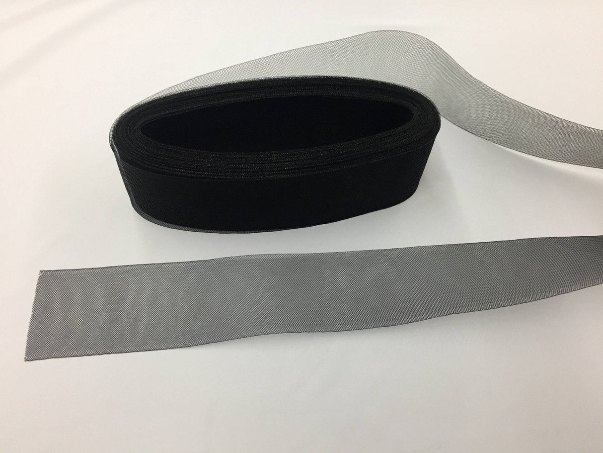 Black Crinoline Horsehair Braid Trim Polyester Fabric - Black, 4" Width (5 Yards)