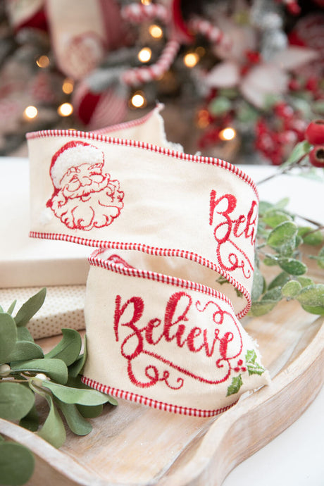 Cozy Christmas Believe Mini Ribbon Bundle, Festive Holiday Tree Ribbon Set