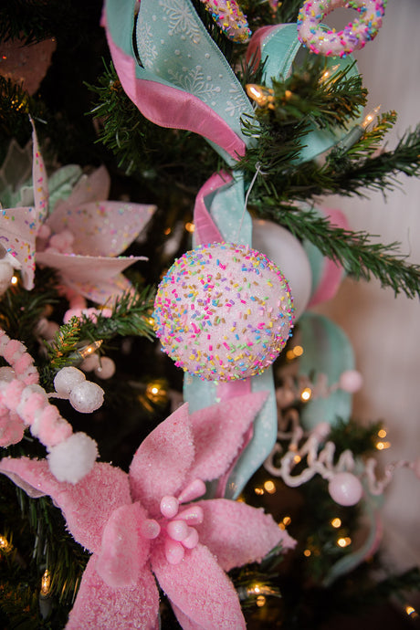 4” Pink Sprinkle Ball Ornament – Sweet Holiday Decorative Accent