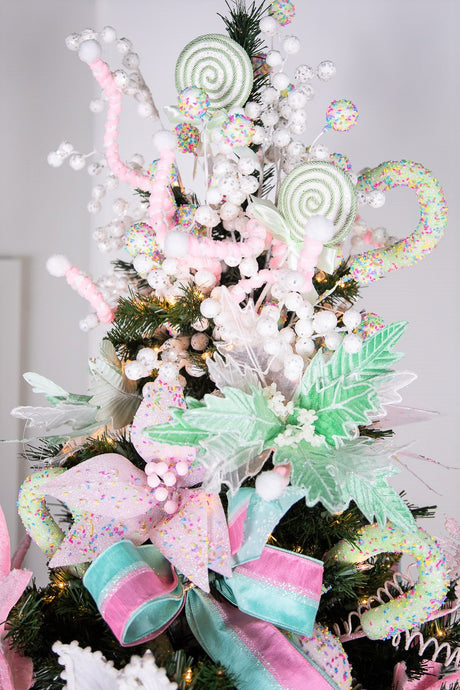 24” x 12” Pink Sprinkles Candy Poinsettia – Whimsical Holiday Floral Stem