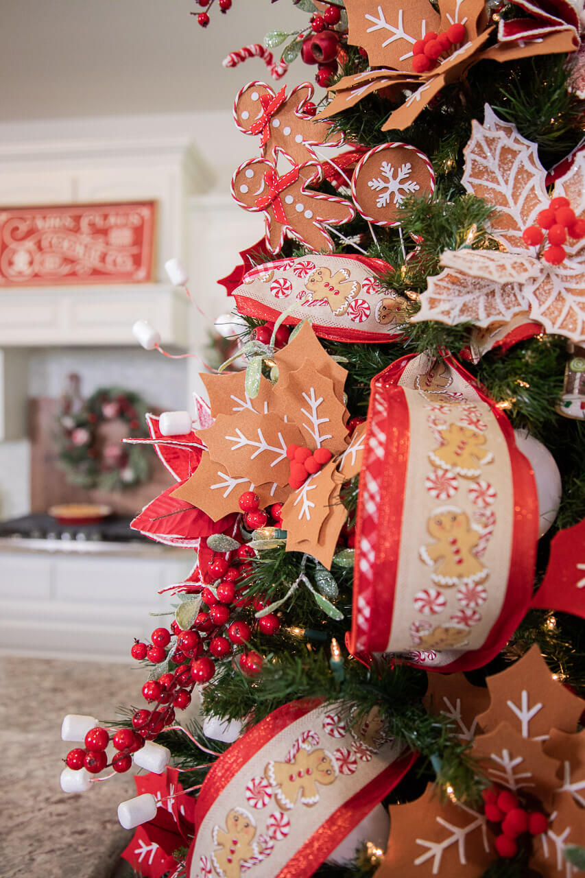 22” x 12" Gingerbread Poinsettia Stem with Red Berries