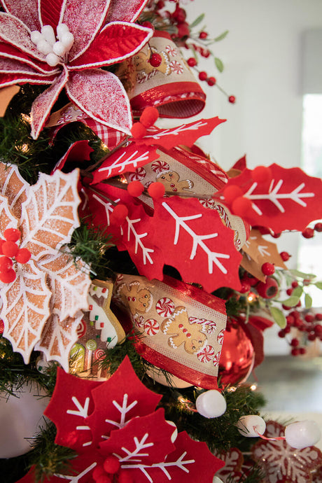 28” Red and White Leaf Spray with Red Berries