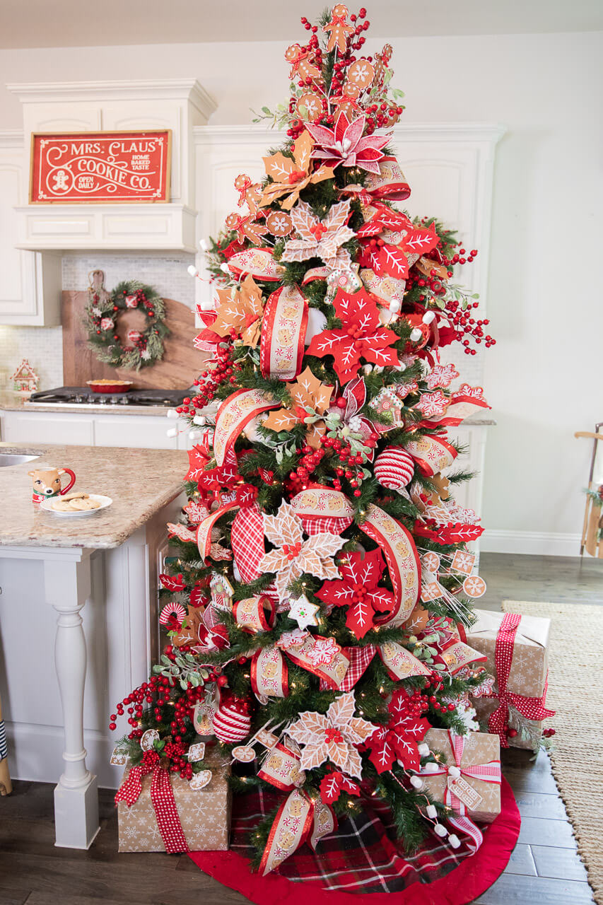 22” x 11" Red and White Poinsettia Stem with Red Berries