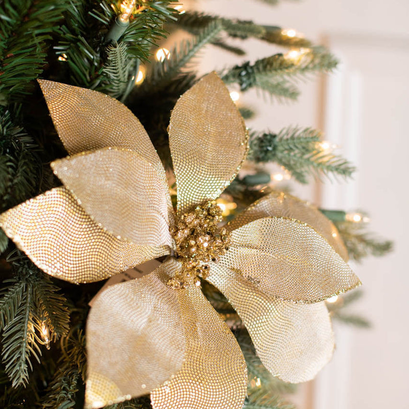 24” x 12" Metallic Mirror Fabric Poinsettia Stem