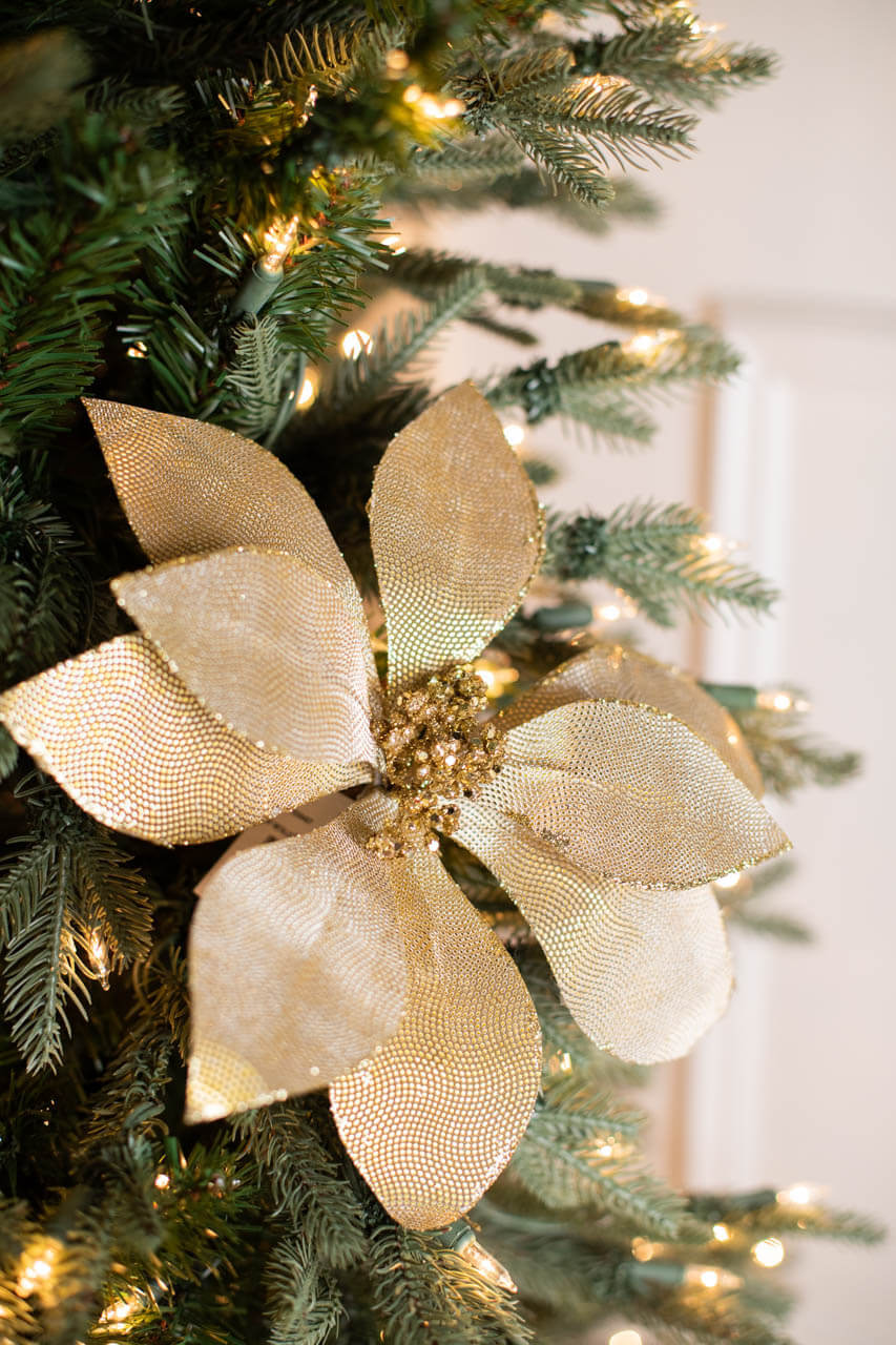 24” x 12" Metallic Mirror Fabric Poinsettia Stem