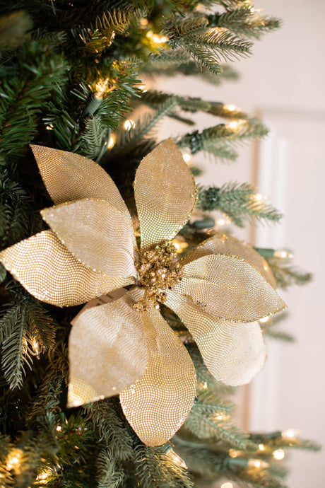 24” x 12" Metallic Mirror Fabric Poinsettia Stem