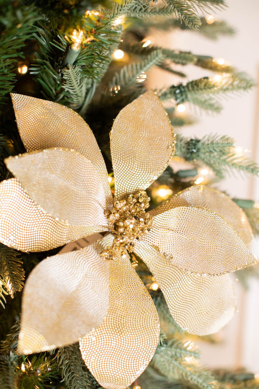 24” x 12" Metallic Mirror Fabric Poinsettia Stem