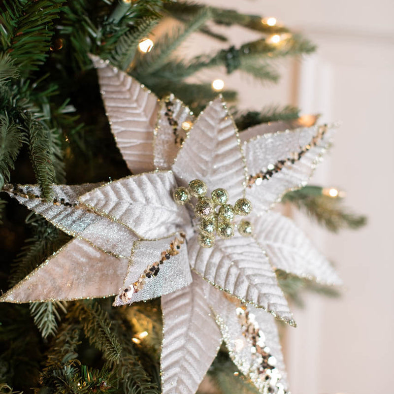 20” x 13" Velvet Sheer Blush Poinsettia Stem