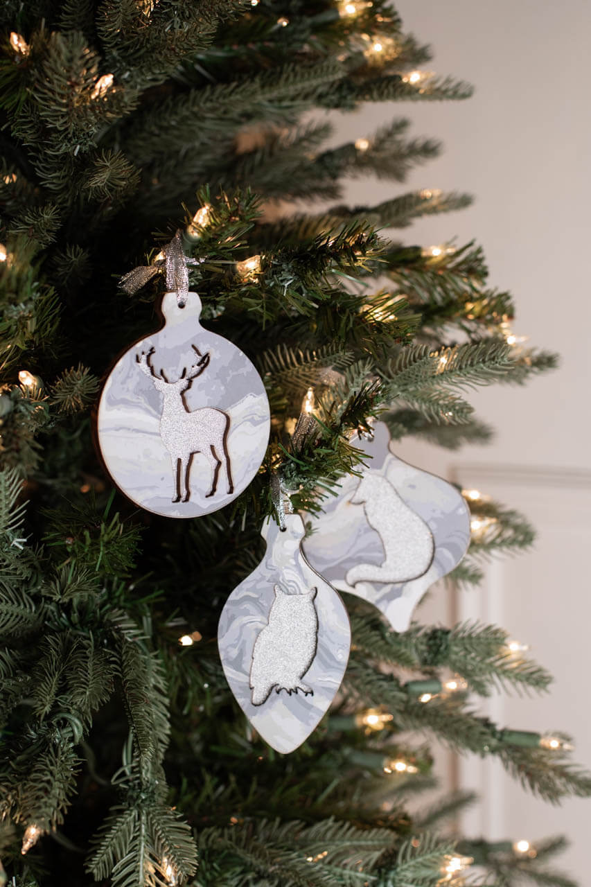 3” Plywood Silver Silhouette Animal Ornament