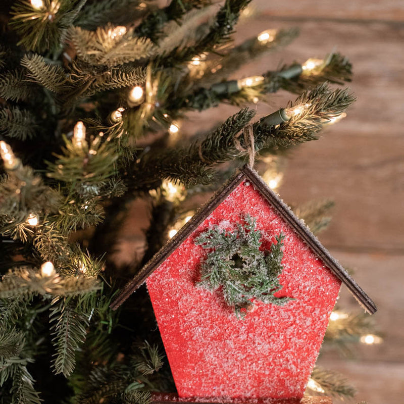 6.75 Inch Frosted Birdhouse Ornament Decorative Christmas Hanging Ornament