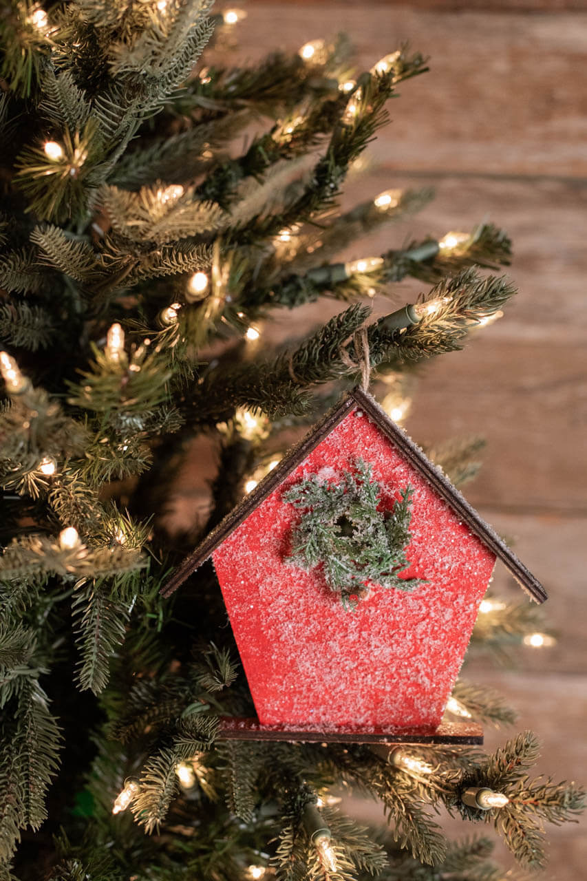 6.75” Frosted Birdhouse Ornament
