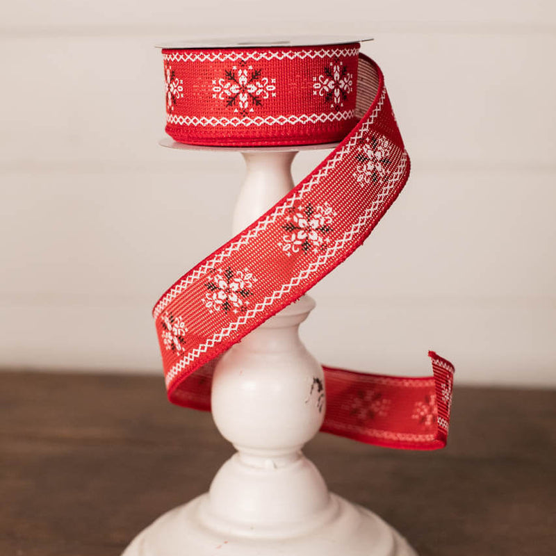 1.5" x 10 Yard Christmas Red Cross Stitch Ribbon