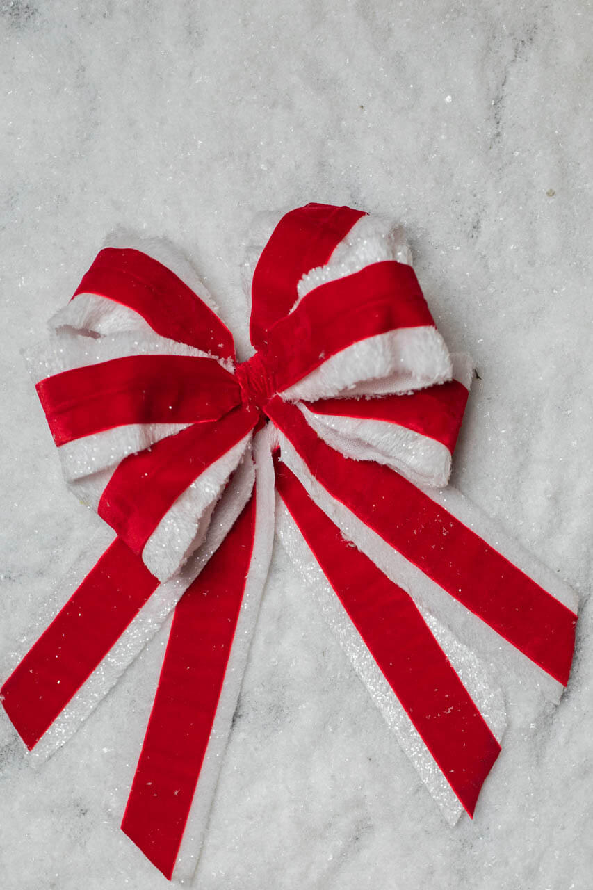 16" x 10” Velvet Ice Fur Double Bow Ornament