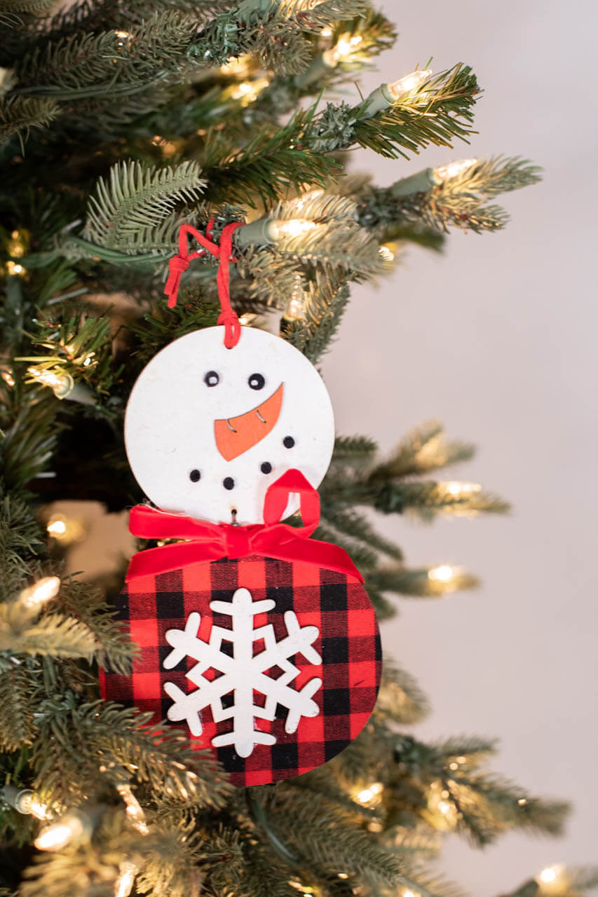 7” Buffalo Check Snowflake Snowman Ornament