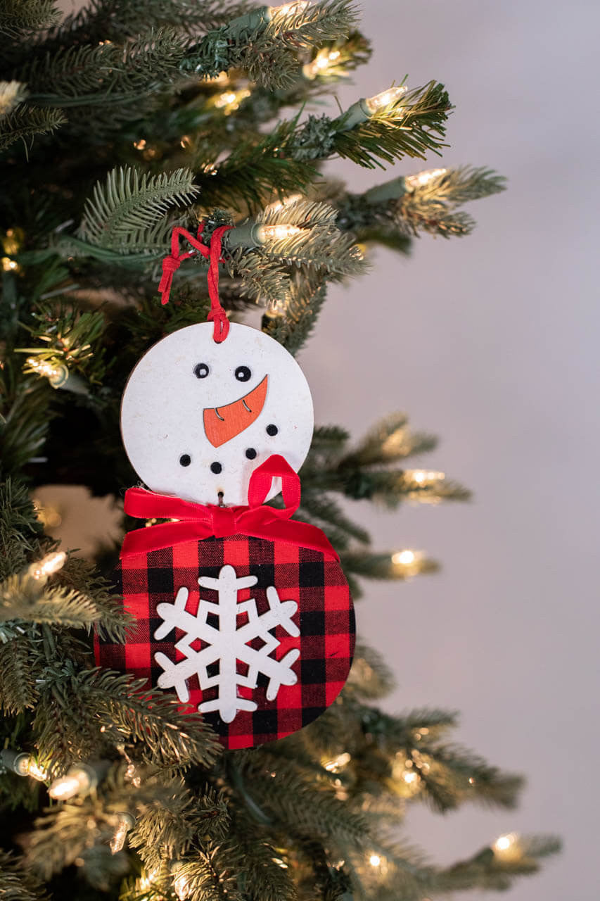 7 Inch Buffalo Check Snowflake Snowman Ornament