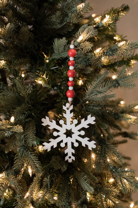 9” Wood Bead MDF Snowflake Drop Ornament