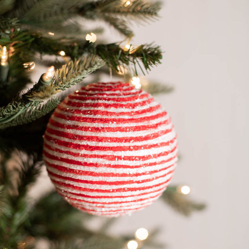 5” Iced Peppermint Stripe Ball Ornament