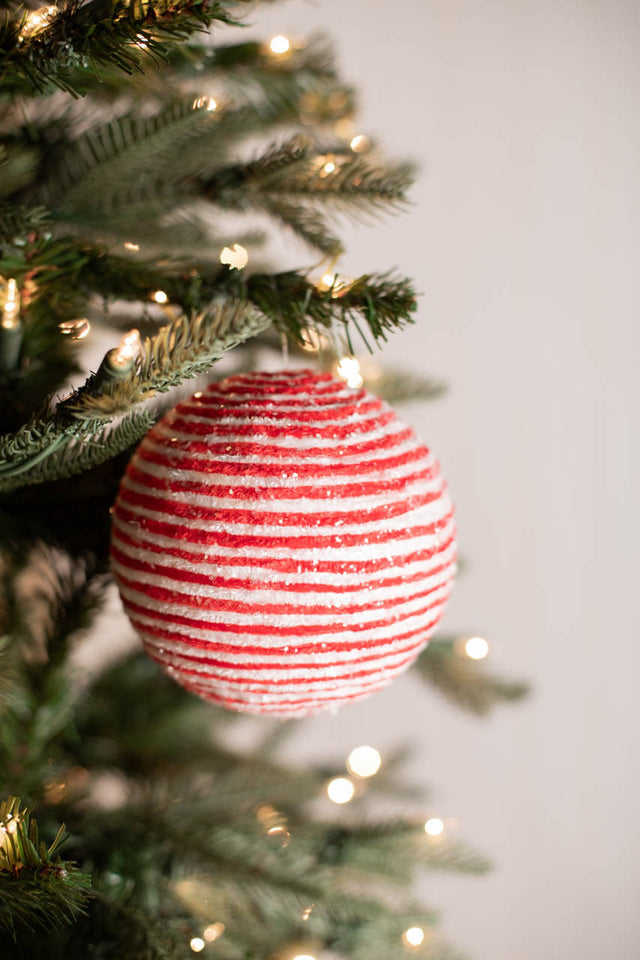 5” Iced Peppermint Stripe Ball Ornament