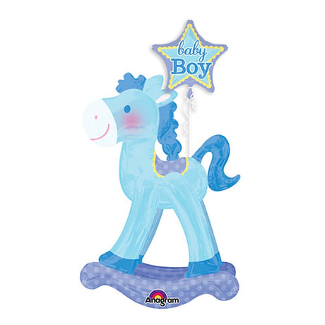 Foil Balloon Blue Rocking Horse Airwalker