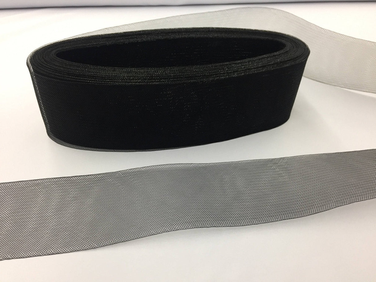 Crinoline Horsehair Braid Trim Polyester Fabric - Black, 4" Width, 50 Yards (50 Yards)