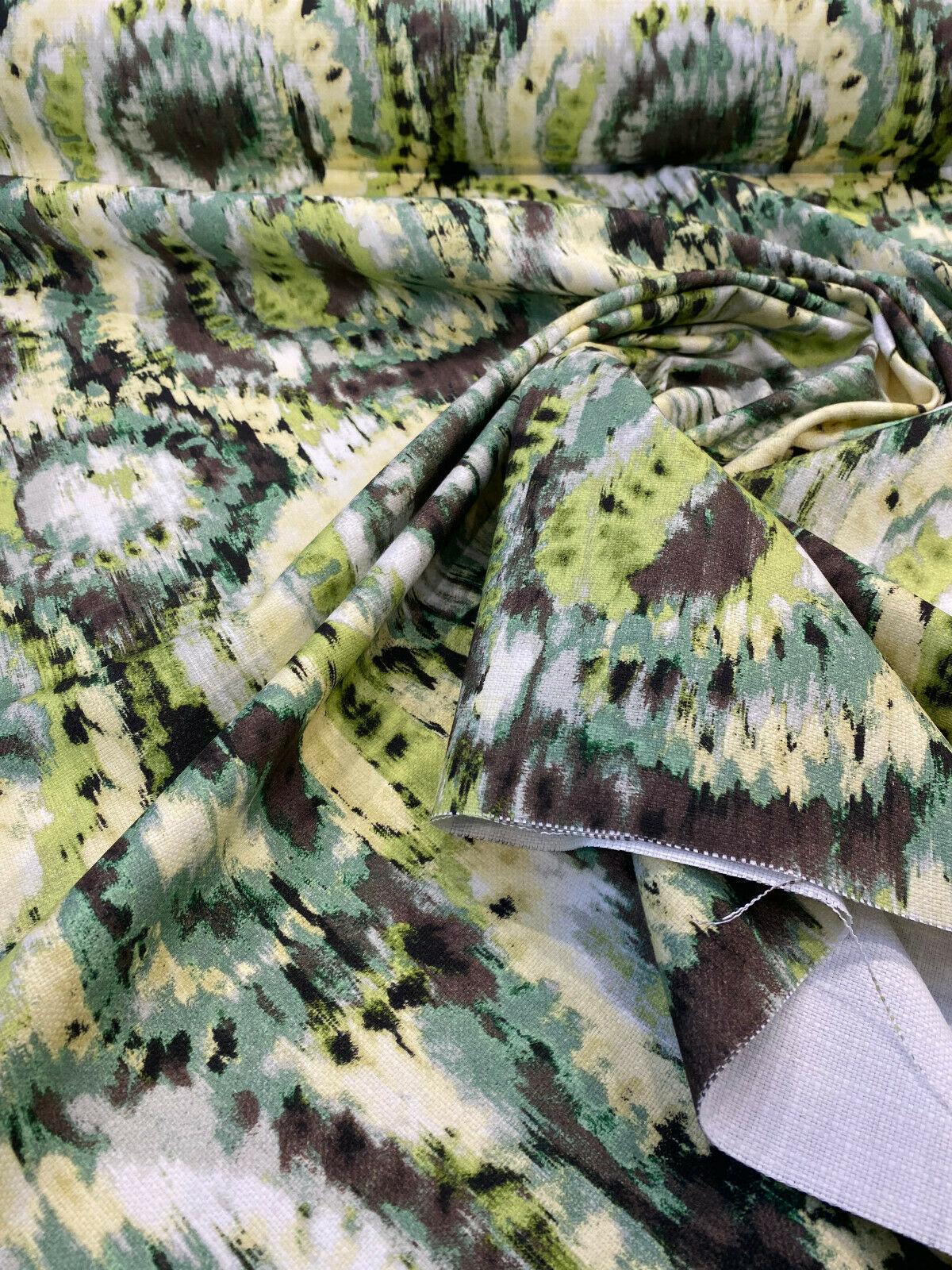 Urban Green Cotton Fabric - Ikat, Green/Dark Green/Brown/White/Beige, 57" Width (By The Yard)