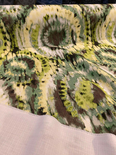 Urban Green Cotton Fabric - Ikat, Green/Dark Green/Brown/White/Beige, 57" Width (By The Yard)